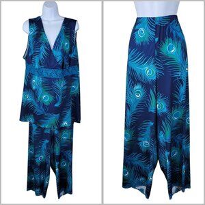 NEW Serenada 2 Piece Pajamas Plus 2X Lightweight Blue Lace Trim Capris Peacock